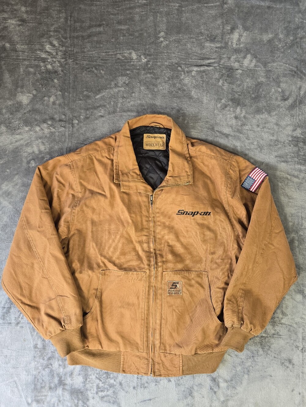 Snap-On Tools Work Wear Quilted Bomber Style Canvas Jacket Size XL Brown